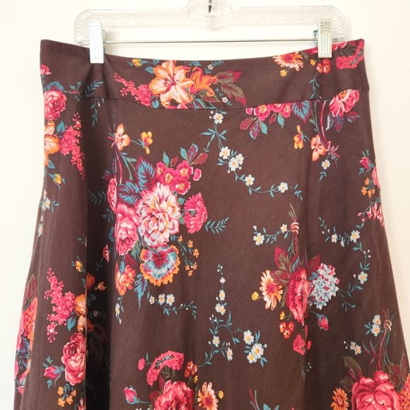 Vintage Pendleton Silk Floral Midi Skirtโ Brown Pink A Line Wool Women's Size 14 - Picture 4 of 14